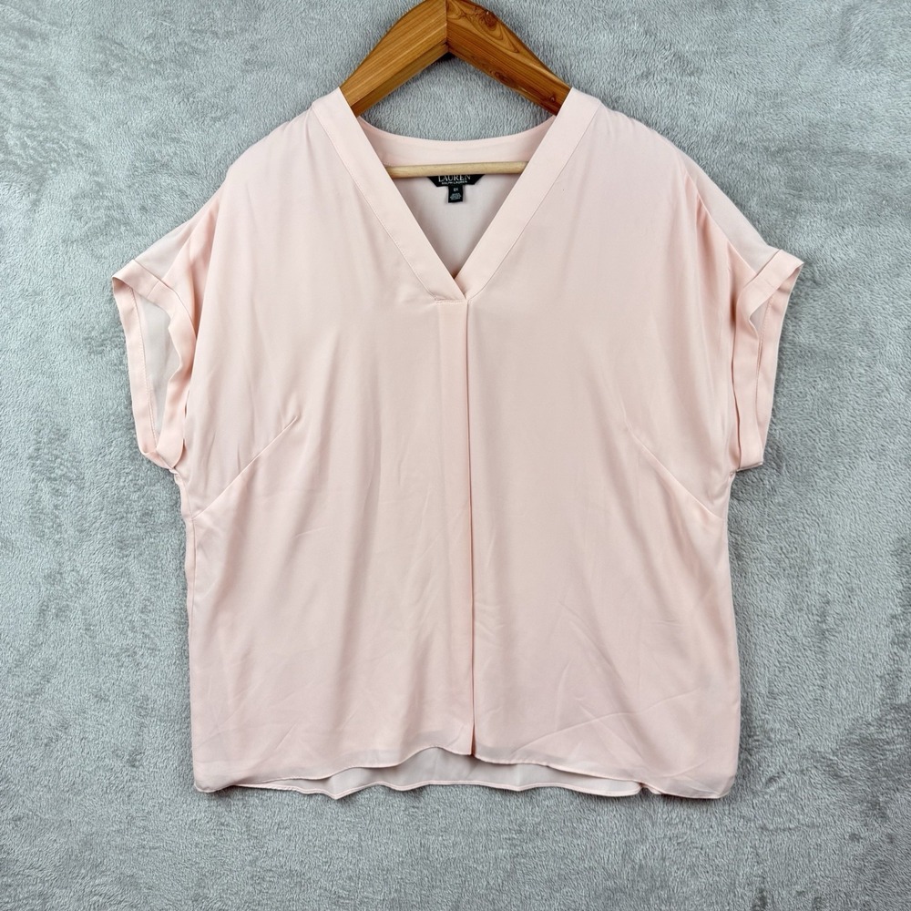 Lauren Ralph Lauren Blouse Womens 2X Pink Sheer Modern Business Casual Work